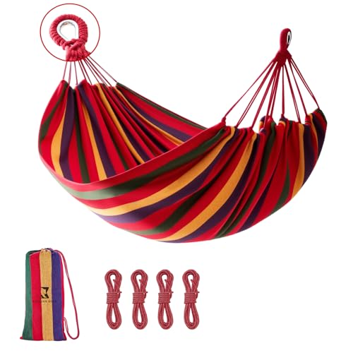 Rainbow Hammock Cotton Hammocks Comfortable Fabric Hammock with Tree Straps for Travel Patio Garden, Hanging Sturdy Hammocks Up to 660lbs Indoor/Outdoor Portable Hamacas with Travel Bag（Rainbow）