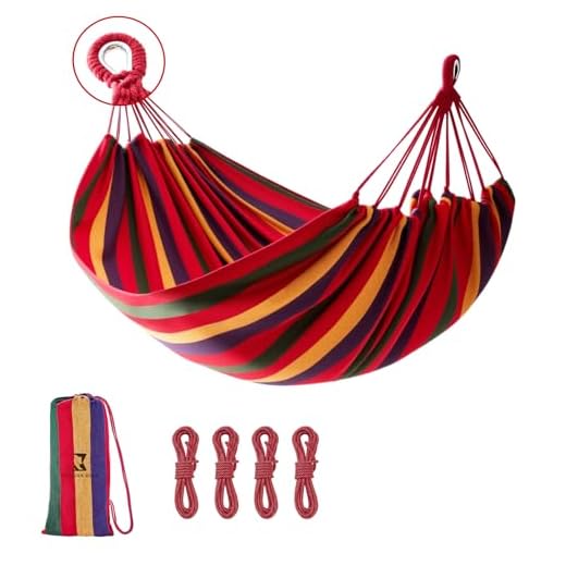 Rainbow Hammock Cotton Hammocks Comfortable Fabric Hammock with Tree Straps for Travel Patio Garden, Hanging Sturdy Hammocks Up to 660lbs Indoor/Outdoor Portable Hamacas with Travel Bag(Rainbow)