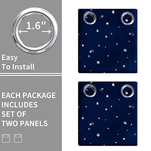 Image of BGment Kids Blackout Curtains for Bedroom - Grommet Thermal Insulated Silver Star Print Room Darkening Curtains for Living Room, Set of 2 Panels (38 x 54 Inch, Navy Blue)