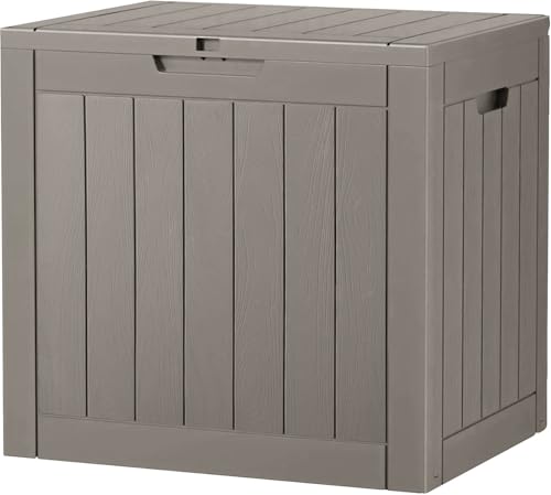 LHBGO 32 Gallon Deck Box Lockable Resin Indoor Outdoor Storage Box waterproof Outdoor Container for Patio Furniture, Pool Accessories, Cushions, Garden Tools, Sports Equipment