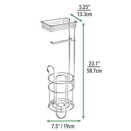 Preisvergleich Produktbild mDesign Toilettenpapierhalter eleganter Papierrollenhalter aus Metall WC-Rollen-Halter mit Regal praktische Aufbewahrung fürs Badezimmer silber