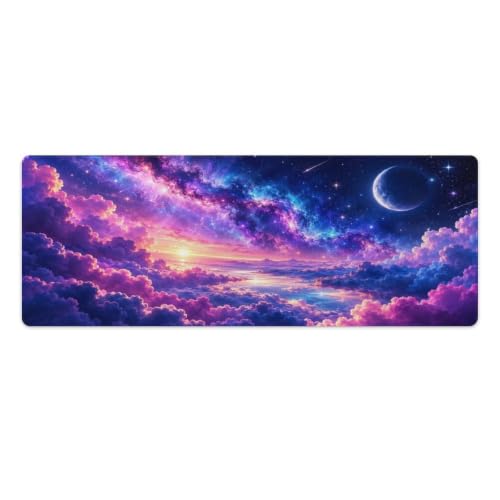 Galaxy Mouse Pad Purple Cloud Sunset Crescent Planet Desk Mat