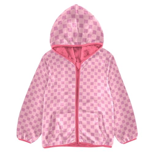 GuoChe Buffalo Plaid Pink Toddler Girl Sherpa Jacket