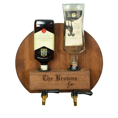 Personalized Bourbon Dispenser with Glass | Custom Wall-Mounted Liquor Tap | Handcrafted Walnut Bar Gift for Best Man | Engraved Keepsake for Wedding Day, First Home or Anniversary