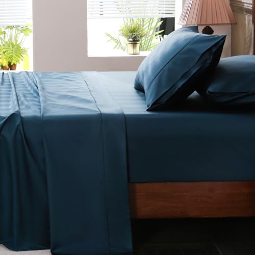 Image of Extra Deep Pocket Queen Sheets 18-24 Inch 100% Egyptian Cotton 1000 Thread Count Sateen Weave Soft Breathable 4 Pieces(Queen,Navy)