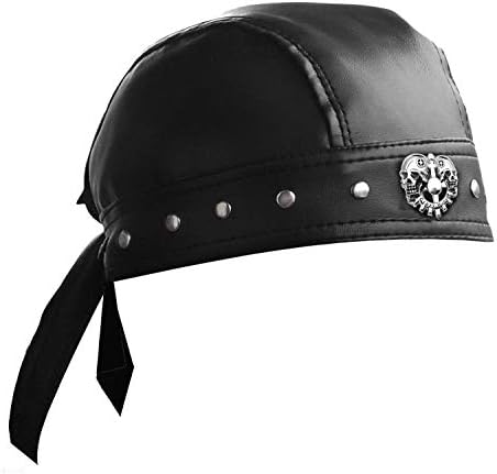 ASDICOXB Cycling Bandana Doo Rags Adjustable Skull Cap Motorcycle Biker Leather Cap Black