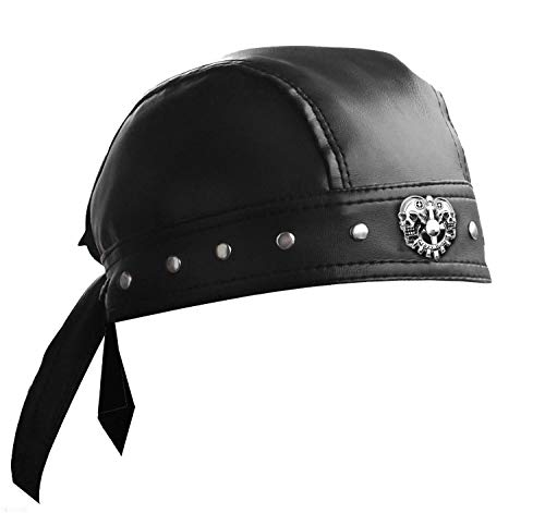 Cycling Bandana Doo Rags Adjustable Skull Cap Motorcycle Biker Leather Cap Black