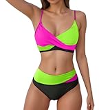 Generisch 2026 Costume da bagno due pezzi bikini tankini colorati con pantaloni alti per spiaggia e piscina, verde, XL