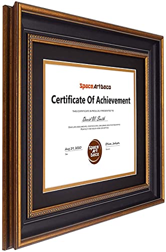 Space Art Deco, 11X14 Gold Black Design Diploma Frame Black Over Gold Double Mat For 8.5X11 Certificates And Documents Sawtooth Hangers Wall Mount (1-Pack, Ornate Gold) #TOP1
