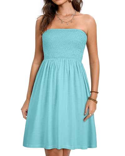 Image of elescat Summer Dresses for Women 2026 Strapless Casual Beach Cover Ups Tube Top Sundress