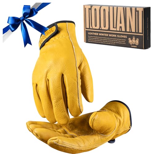 Image of toolant Winter Leather Work Gloves, Warm 3M Thinsulate Lining for Cold Weather Work, Thermal Insulated Gloves
