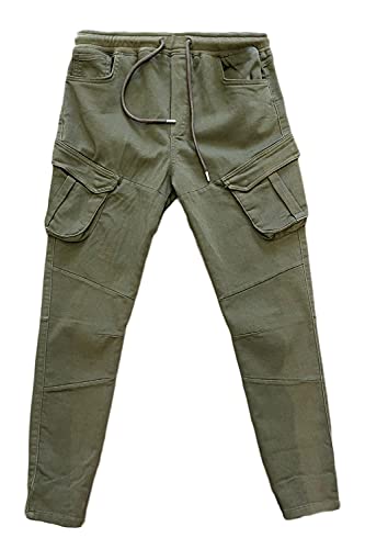 EGOMAXX Men's Cargo Jogger Chino Pants Design Stretch Slip-on Elastic Trousers Slim Fit Sweatpants with Drawstring, Couleurs:Olive, Taille de Pantalon:M Cover