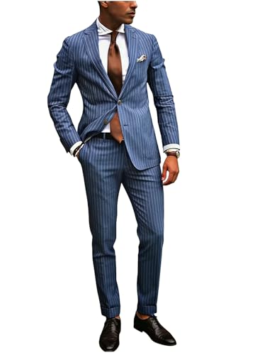 Blazer de costume à rayures hommes veste classique à deux boutons revers cranté