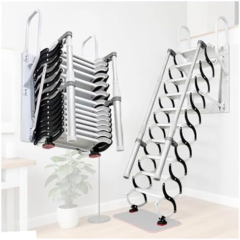 10 Steps Retractable Loft Foldable Ladder, Extra Wider 4in, Stair...