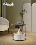 VASAGLE LILEA Collection - Table ronde avec borne de recharge, Table de chevet moderne avec panier en tissu, LED Lumière et USB Ports, vert forêt et blanc crème ULET227C01