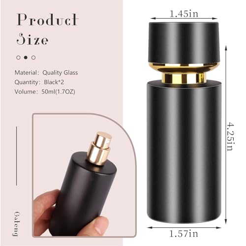 2pcs 50ml Glass Spray Bottle for Perfume,Refillable Travel Perfume Atomizer Bottles,Black Portable Cologne Atomizer Empty Bottle.(Black)2