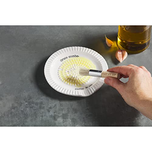 Mud Pie 40470003 Circa Garlic Grater, Dish 5.25" Dia | Brush 4.5", 5 1/4" 4 1/2", White #TOP2