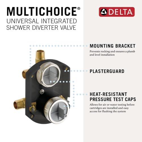 Image of Delta Modern 14 Series Round Rain Shower System Faucet Set, Rainfall Chrome Shower Head and Handle Set, Valve Trim Kit, 10 Inch, Chrome T342702 (Valve Not Included)
