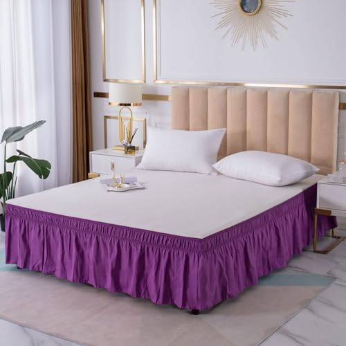 SUXUMHAO Bettröcke – 38,1 cm lange Staub-Rüschen, passend für Queensize-Bett 152,4 x 203,2 cm, weich gerüscht, einfach zu installieren für Schlafzimmer, langlebig, 1 Stück violetter Bettrock für