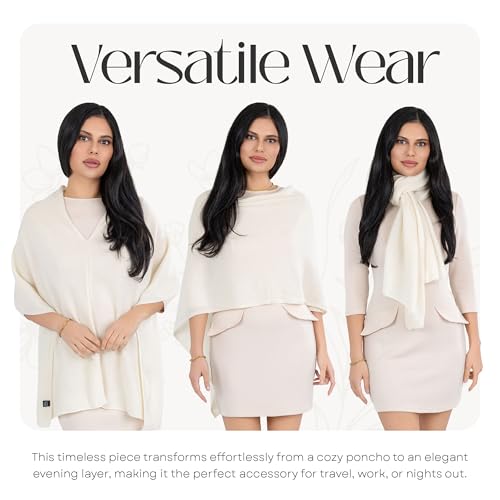 Image of Velanio Cashmere Poncho for Women - 100% Mongolian Wrap & Dress Topper