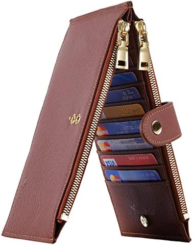 Travelambo Womens Wallet RFID Blocking Bifold Multi Card Case Wallet with Zipper Pocket Crosshatch (Brown Deep 8119)