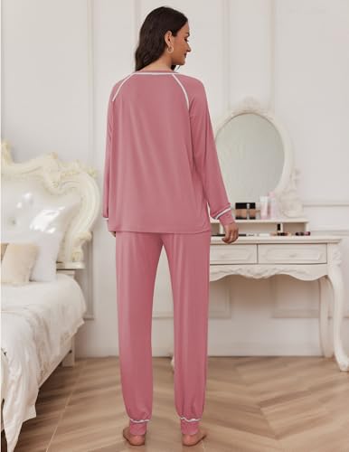 Image of Ekouaer Pajamas Set for Women Soft Comfy Pjs Sets Long Sleeve Sleepwear Loungewear S-XXL
