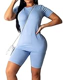 Womens 2PCS Yoga Gym Short Sleeve T Shirt Tops Biker Workout High Waist Shorts Tracksuit Sports Outf