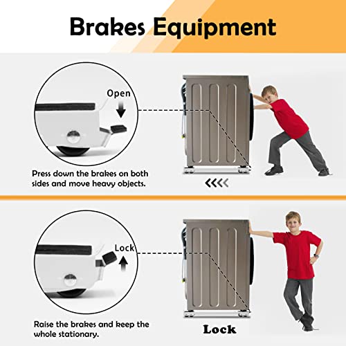 Image of Extendable Furniture Appliances Rollers, Mover Tools with 24 Roller & Brake Equipment for Heavy Washing Dryer Machine Refrigerator for Mobile Wheels Strong Base Stand Hold Up to 660 lb White