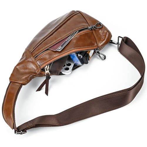Mochila cruzada de hombro en piel auténtica con múltiples compartimentos 4
