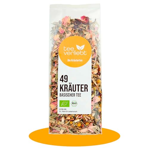 teeverliebt - 49 Kräuter Bio Basischer Tee 90g - Bio lose Kräutertee-Mischung | würzig. wohlschmeckend. frisch | 90g