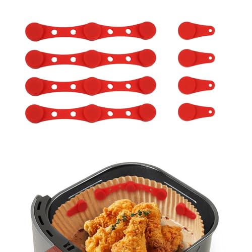 FIohiros 8 Pack Air Fryer Silicone Magnet Clips Air Fryer Accessories Heat-Resistant Safety Buckle Secures Parchment Liners Prevent Paper from Burning Food Covers Fits All Basket Models (Red)