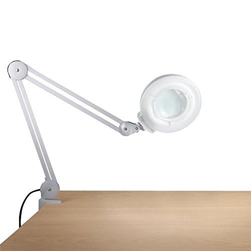Preisvergleich Produktbild 5X Schreibtisch Lupenleuchte Lupenlampe Arbeitsleuchte Bildschirmlupe Weiß Kalt Licht Werkbank Schreibtisch Klemme Montieren Einstellbar Schwenken & Swing Arm (Weiß)