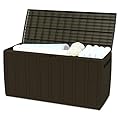 Ram Quality Products 71 Gallon Plastic Outdoor Backyard Storage Bin Deck Box for Patio Furniture Cushions,Tools, and Pool Accessories, Brown