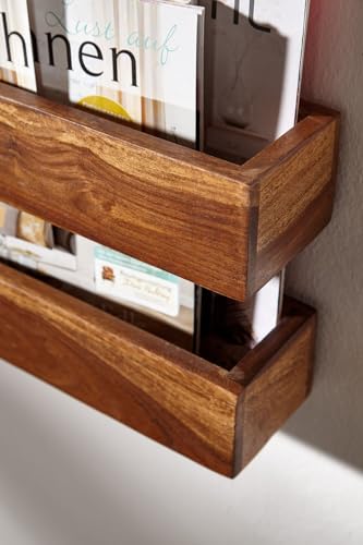 FineBuy Estantería de periódicos de Madera Maciza de Sheesham de Estilo rústico 30x72x10 cm | Revistero Portafolios de 2 estantes - imagen 5