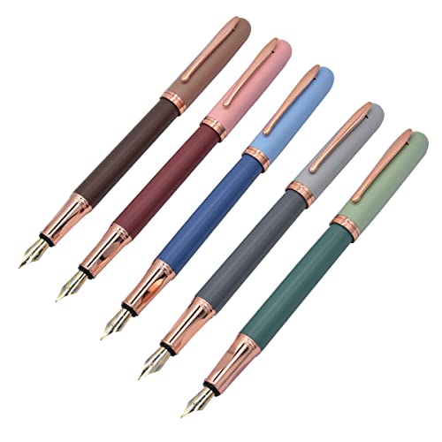 SIPLIV 5 Pcs Fountain Pen Set Fashionable Rose Gold Color Scheme Medium Nib Fountain Pen Classic Design Pens with Converter - Medium Nibs (0.50mm)
