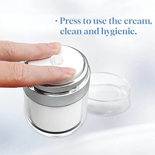 2Pack Airless Pump Jars with Cosmetic Spatula, 3.5 oz Empty Refillable Cosmetic Air Pump Jars Bottles Airless Lotion Cream Dispenser Portable Travel Makeup Containers (Silver)3