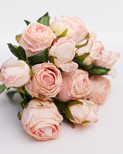 The Baked Studio – 'Dried Touch 12-Piece Small Rose And Tea Rose Stem Bouquet' Artificial Dried Flowers For Cake Decorating, Home Décor, Vases, Weddings, Bridesmaid Bouquets (Dusty Pale Pink)