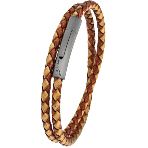 Simaru Lederarmband, 4mm geflochten zum Wickeln für Frauen & Männer, Echtleder-Wickelarmband mit Edelstahl Hakenverschluss, Premium-Qualität ((39cm Lenght - M), Hellbraun mix)