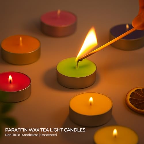 Image of Floryn Decor Unscented Colorful Tealight Candles | Paraffin Wax | Smokeless, Lead-Free Cotton Wick | Long Burning Time -2-3 hrs. | Perfect for Decoration, Festivals, Weddings, |10 Grams Each. 300 Pcs