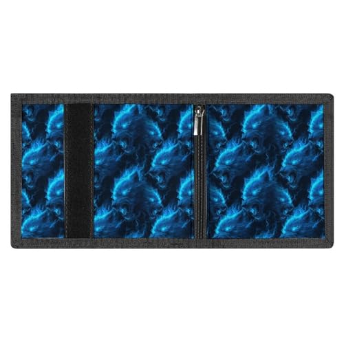 Blue Lightning Wolf Print Wallet for Men, 8 Credit Card Holder Slim Minimalist Front Pocket Small Mens Bifold Wallets3