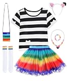 COYBTO Disfraz para Niñas, Disfraz Princesa Niña con Vestido con Conjunto de Camiseta Temática de Gato Collar y Bolso,Vestido Tutú Arcoíris para Niñas Cumpleaños Carnaval Cosplay (110)