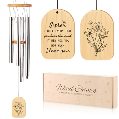 Large Size Sister Gifts for Women 32In Sister Wind Chimes for Female Birthday Retirement Farewell Party Gift Wind Chime Ideas Present Home Outdoor Decor