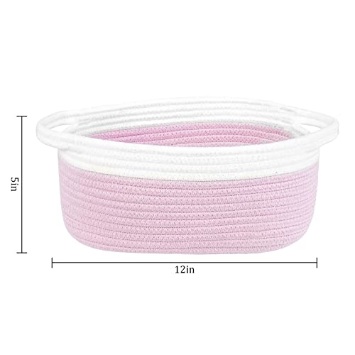 Abenkle Small Woven Basket, 12"X 8" X 5" Cute Rope Room Shelf Storage Basket, Cat Dog Toys Basket Chest Box, Empty Decorative Gift Basket With Handles -Pink #TOP1