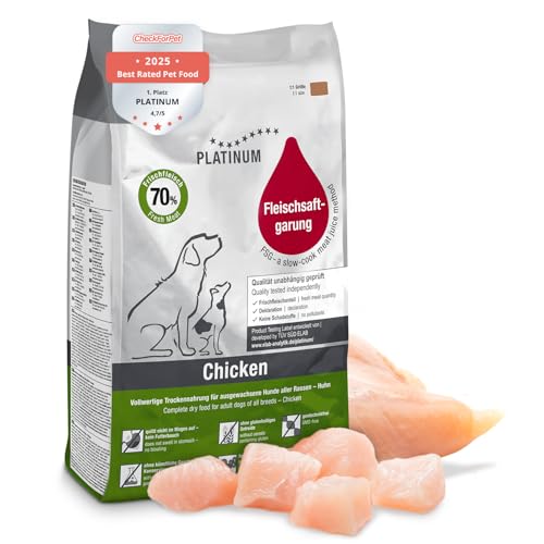 PLATINUM - Hundenahrung Adult Chicken aus Fleischsaftgarung - 5kg Hundefutter trocken nährstoffreich wie Barf - besonders schmackhaftes Hundetrockenfutter für kleine und große Hunde - in DE geprüft