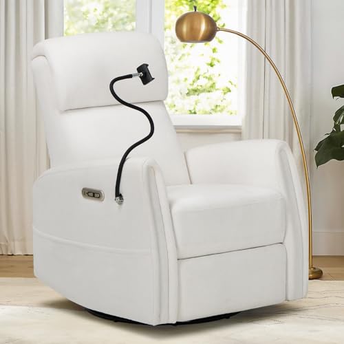 Image of COLAMY Power Swivel Glider Recliner Chair, Nursery Rocking Chair, Living Room Chair, 270° Swivel 145° Recliner Chair with Built-in Charging Ports for Living Room, Apartment, Home, White