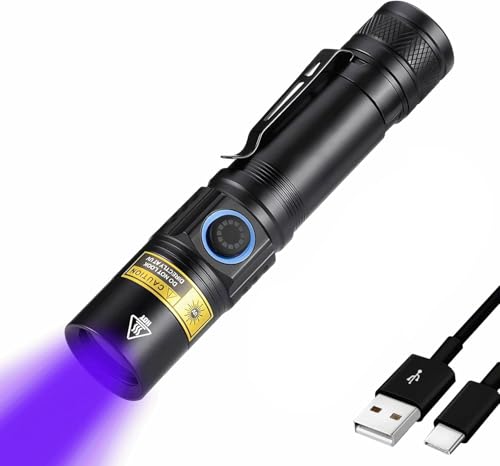 UNAGEA 365nm UV Torch Rechargeable, Professional 10W Black Light Ultraviolet Torch for Fungal Examination, Pet Urine Detection, Rocks Glowing, Resin Curing, Mineral