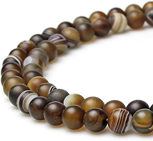 MJDCB Natural Stone Beads Matte Coffee Stripe Agate Round Loose Beads for Jewelry Making DIY Bracelet Necklace (10mm)