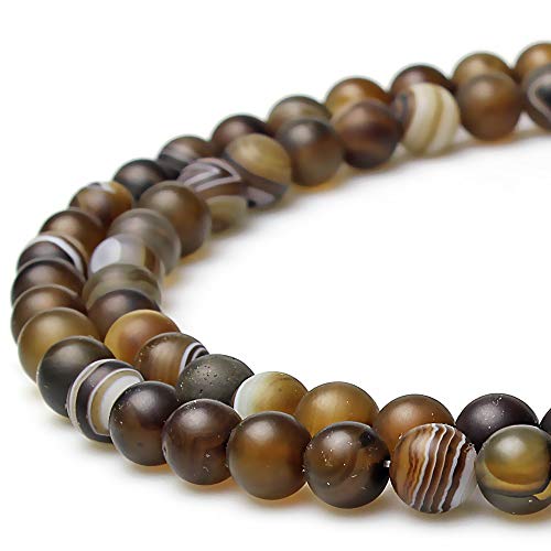 Mjdcb Natural Stone Beads Matte Coffee Stripe Agate Round Loose Beads For Jewelry Making Diy Bracelet Necklace (10Mm) #TOP9