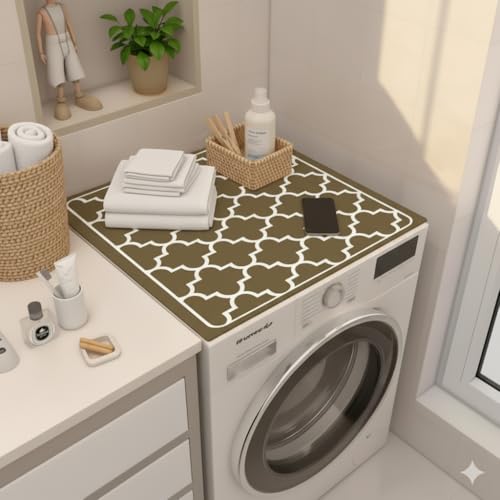Image of Homecloud Non-Slip Washing Machine Mat - Durable Waterproof Protective Cover for Washer & Dryer, Dust-Resistant Mat Ideal for Laundry Room & Kitchen Appliances (Khaki)
