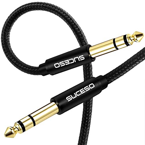 SUCESO 6.35mm vers 6.35mm Câble Stéréo 6,35mm 1/4" TRS Jack Mâle vers Mâle 6.3mm Câble Tressé en Nylon Compatible avec Guitare,Amplificateur,Piano,Électrique Basse,Clavier, Table de Mixage Enceinte-3M Cover